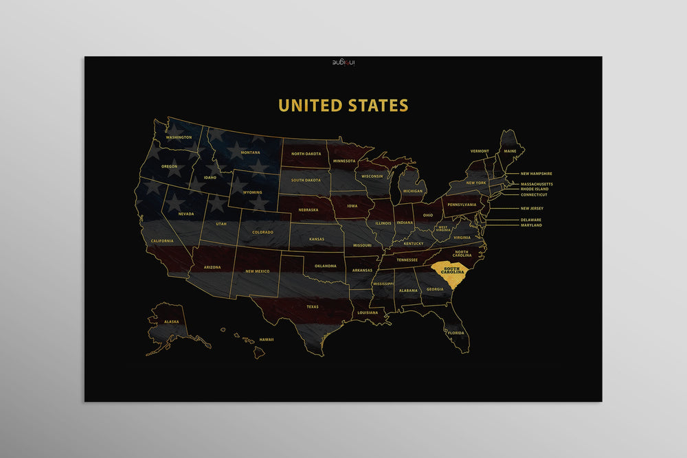 South Carolina State Map — Haptic 3D Embossed Metal Wall Art rolled canvas preview D