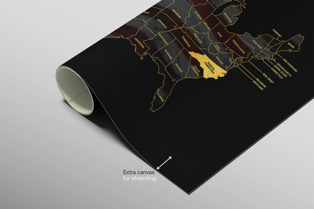North Carolina State Map — Haptic 3D Embossed Metal Wall Art rolled canvas preview B