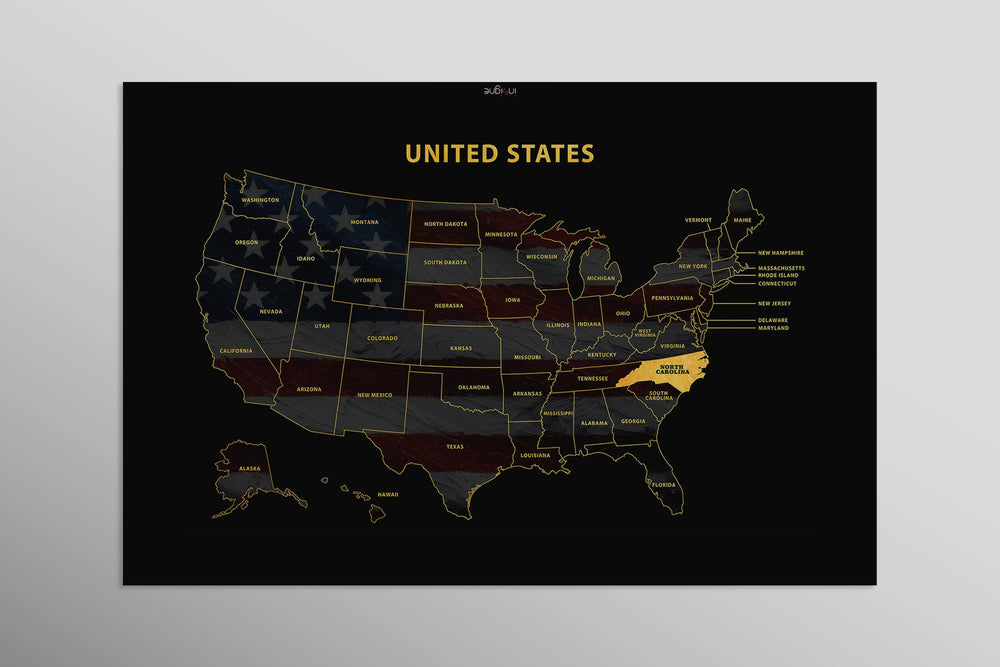 North Carolina State Map — Haptic 3D Embossed Metal Wall Art rolled canvas preview D