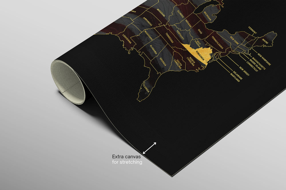 Virginia State Map — Haptic 3D Embossed Metal Wall Art rolled canvas preview B