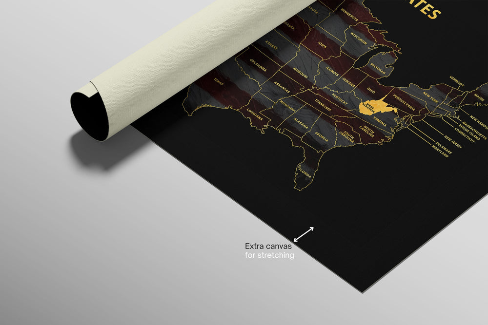 West Virginia State Map — Haptic 3D Embossed Metal Wall Art rolled canvas preview C