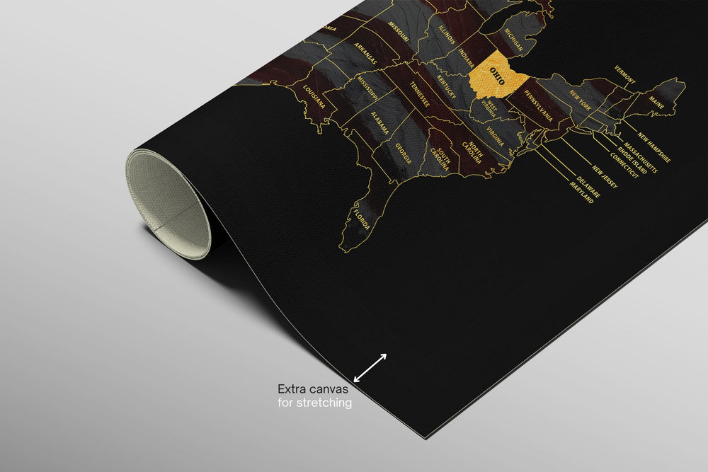Ohio State Map — Haptic 3D Embossed Metal Wall Art rolled canvas preview B