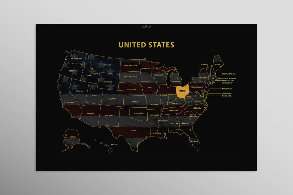 Ohio State Map — Haptic 3D Embossed Metal Wall Art rolled canvas preview D