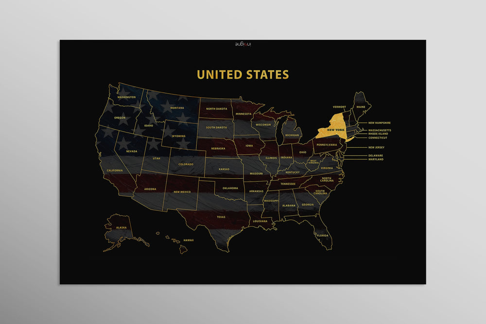 New York State Map — Haptic 3D Embossed Metal Wall Art rolled canvas preview D