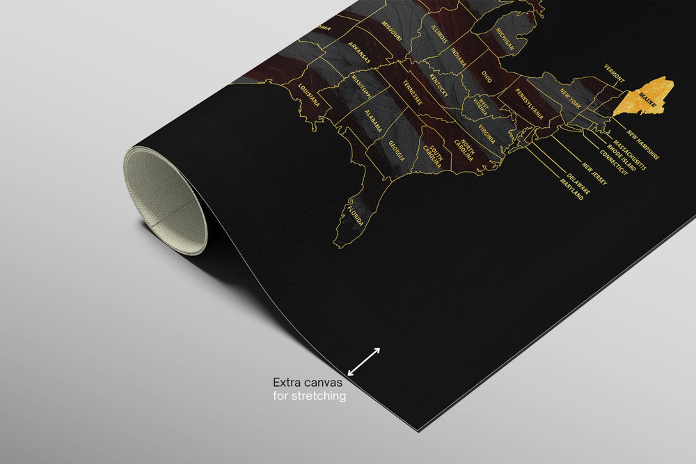 Maine State Map — Haptic 3D Embossed Metal Wall Art rolled canvas preview B