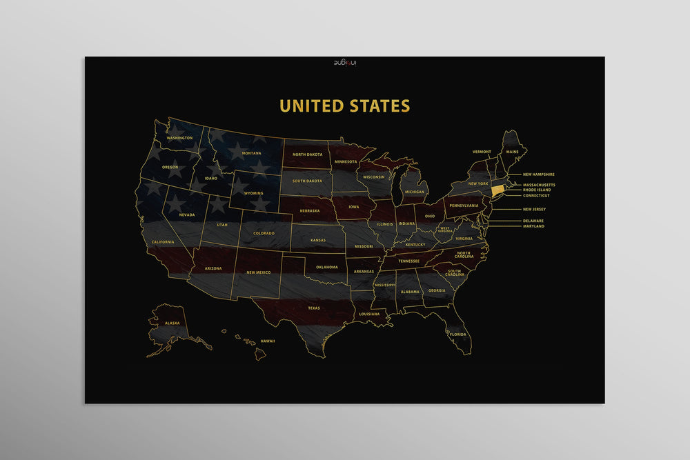 Connecticut State Map — Haptic 3D Embossed Metal Wall Art rolled canvas preview D