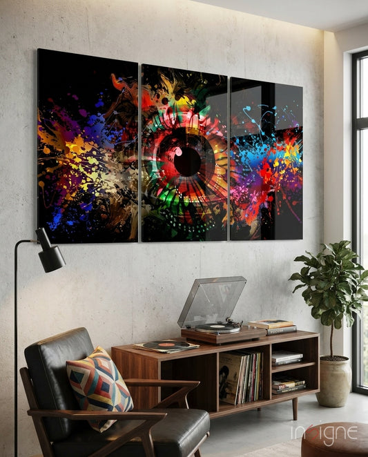Colors in My Eyes Mega Glass Wall Art - Lifestyle preview in a designer interior