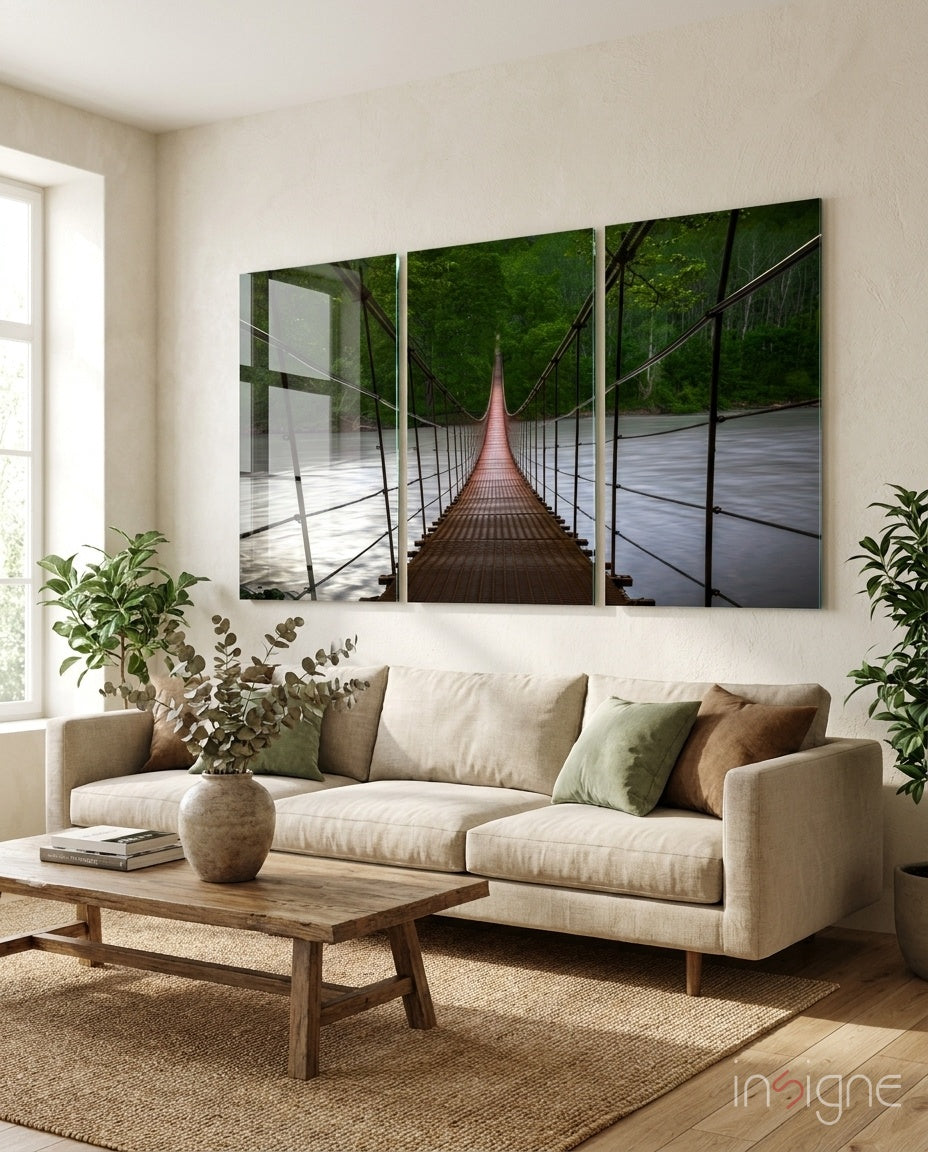 Suspension Bridge Mega Glass Wall Art - Lifestyle preview in a designer interior