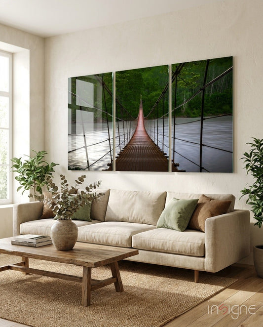 Suspension Bridge Mega Glass Wall Art - Lifestyle preview in a designer interior