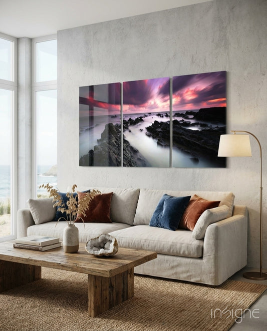 Foggy Sea Mega Glass Wall Art - Lifestyle preview in a designer interior