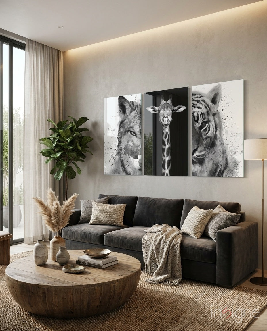 Animals Mega Glass Wall Art - Lifestyle preview in a designer interior