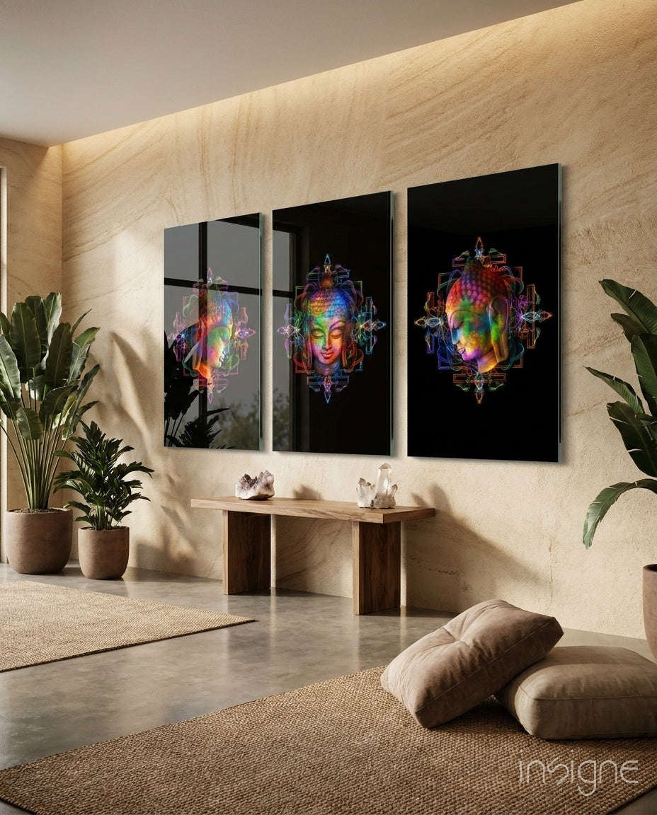 Buddha Mega Glass Wall Art - Lifestyle preview in a designer interior
