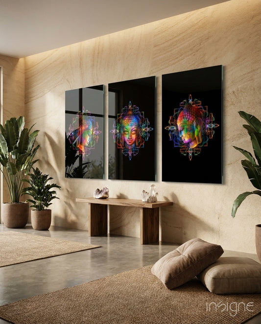 Buddha Mega Glass Wall Art - Lifestyle preview in a designer interior