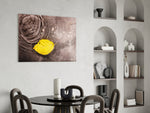 Yellow Leaf composition above a home office desk, adding quiet visual focus