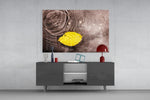Yellow Leaf Glass Wall Art | Full Tempered Glass Panel View