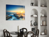 Sea View glass print enhancing a bathroom retreat with ocean mood