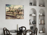 Bicycle glass print enhancing a hallway with old-world European warmth