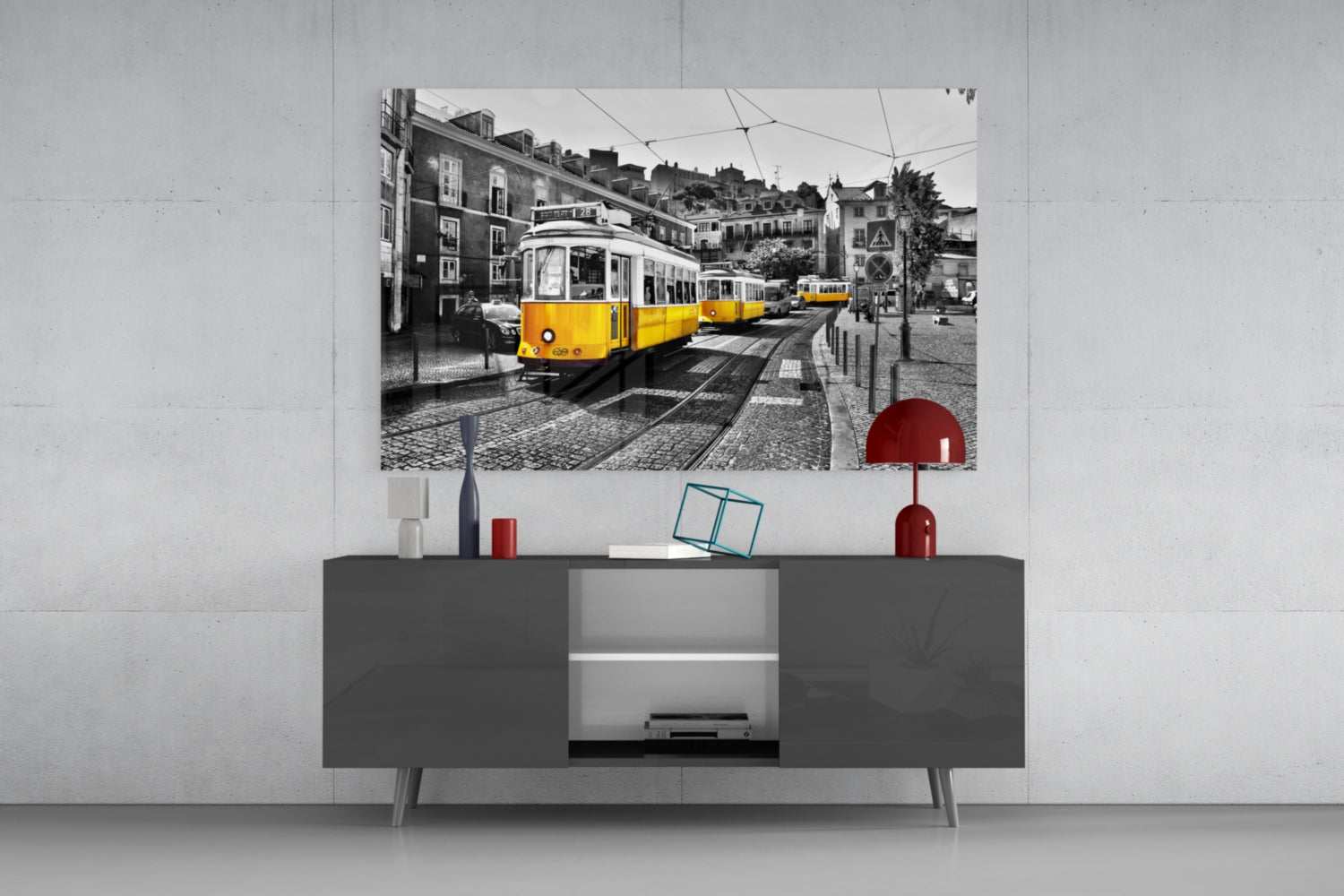 Yellow Tram (Lisbon) Glass Wall Art.