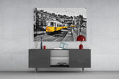 Yellow Tram Lisbon Glass Wall Art | Full Tempered Glass Panel View