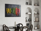 Pepper glass print anchoring a cafe or restaurant wall