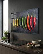 Pepper glass wall art displayed above a console in a designer interior