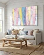 Painted Wood glass wall art displayed above a console in a designer interior