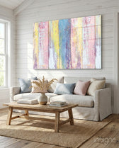 Painted Wood glass wall art displayed above a console in a designer interior
