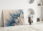 Flower glass wall art styled above a bed in a serene bedroom