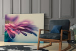 Flower artwork anchoring a reading chair or quiet corner