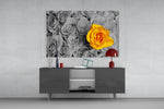 Yellow rose selective color glass wall art flat view