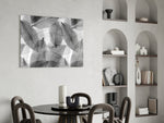 Black and White Leaves glass print enhancing a library or study