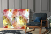 Colorful Leaves artwork anchoring a sunlit reading corner