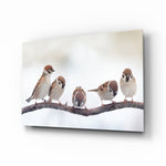 Winter sparrows panel bringing gentle wildlife to a contemporary living space
