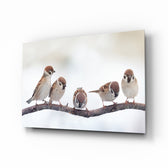 Winter sparrows panel bringing gentle wildlife to a contemporary living space