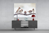 Sparrows on branch glass wall art flat view