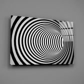 Close-up detail of the black and white spiraling concentric rings