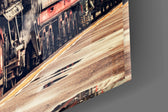 Train panel catching warm light to reveal its sepia detail