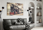 Train panel adding period atmosphere to a masculine lounge
