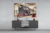 Vintage steam train glass wall art flat view