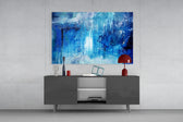 Deep blue abstract glass wall art flat view