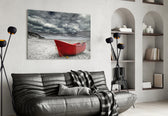 Red Kayak panel adding atmospheric weather to a contemplative bedroom