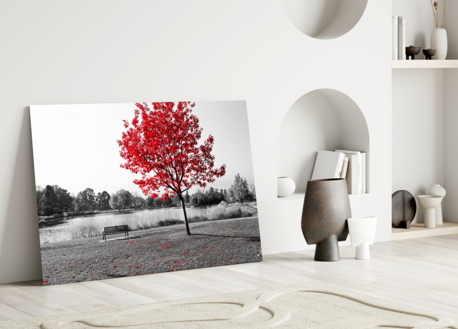 Red Tree Glass Wall Art.