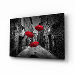 Red Umbrellas street panel bringing whimsy to a contemporary living space