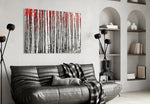 Red Forest panel anchoring a study with quiet nature mood