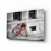 Vintage red bicycle panel bringing nostalgic charm to a contemporary living space