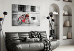 Red Bicycle panel adding old-soul warmth to a reading corner