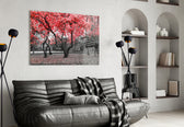 Red Tree panel adding nature romance to a reading corner