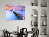 Dock glass print enhancing a hallway with tropical warmth