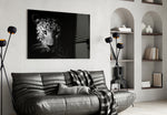Leopard panel anchoring a masculine lounge with wildlife presence