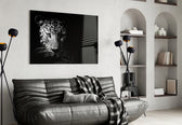 Leopard panel anchoring a masculine lounge with wildlife presence